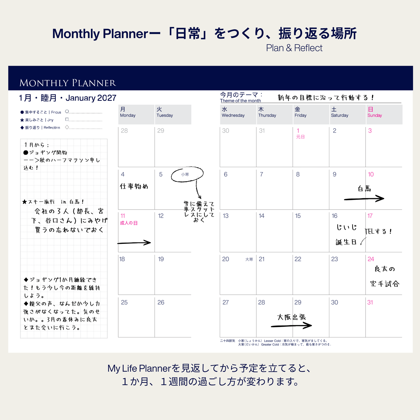 2027年 手帳｜Forte Planner ラケルタブラック A5サイズ マンスリー・ウィークリー・ジャーナル一体型 全5色 2026年12月始まり