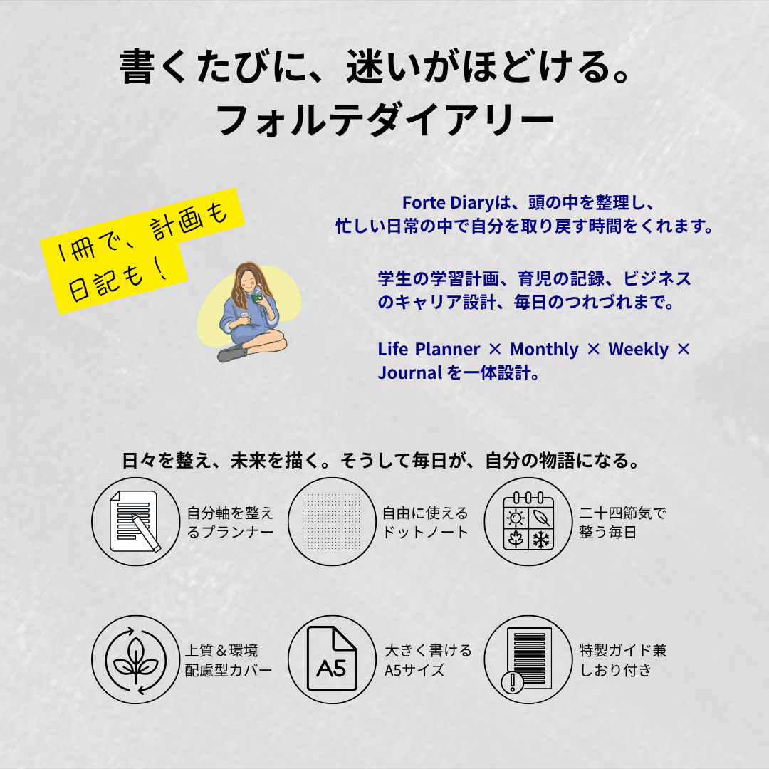 Forte Diary 2026 A5 12月始まり ネイビー